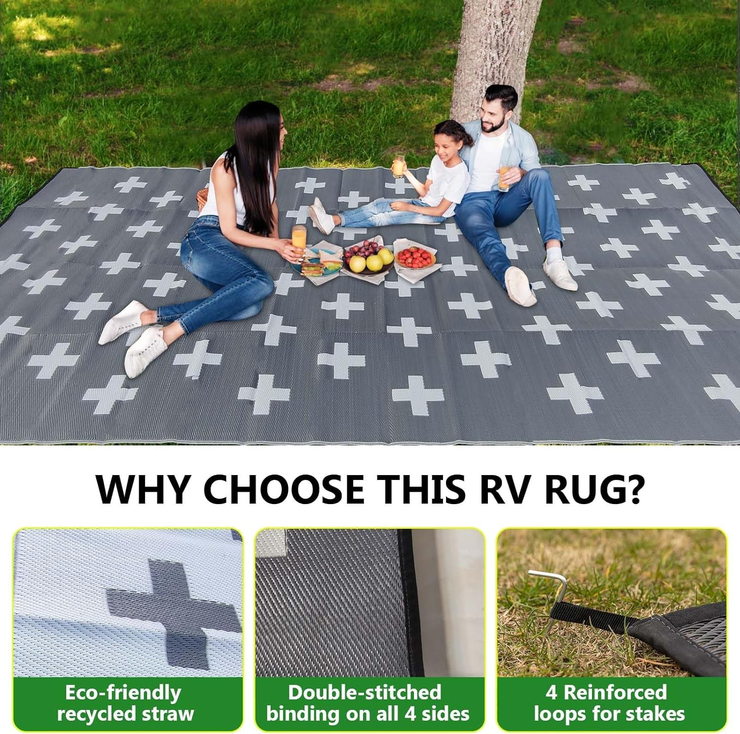 Reversible Waterproof Outdoor RV Mat, 9' X 18'