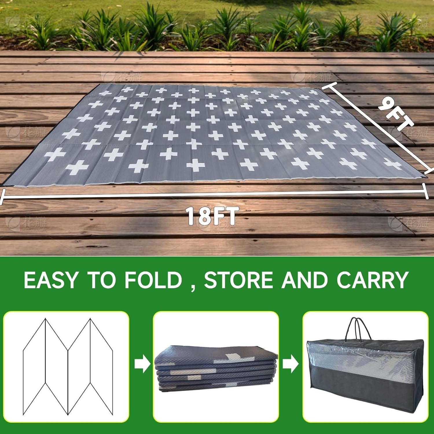 Reversible Waterproof Outdoor RV Mat, 9' X 18'