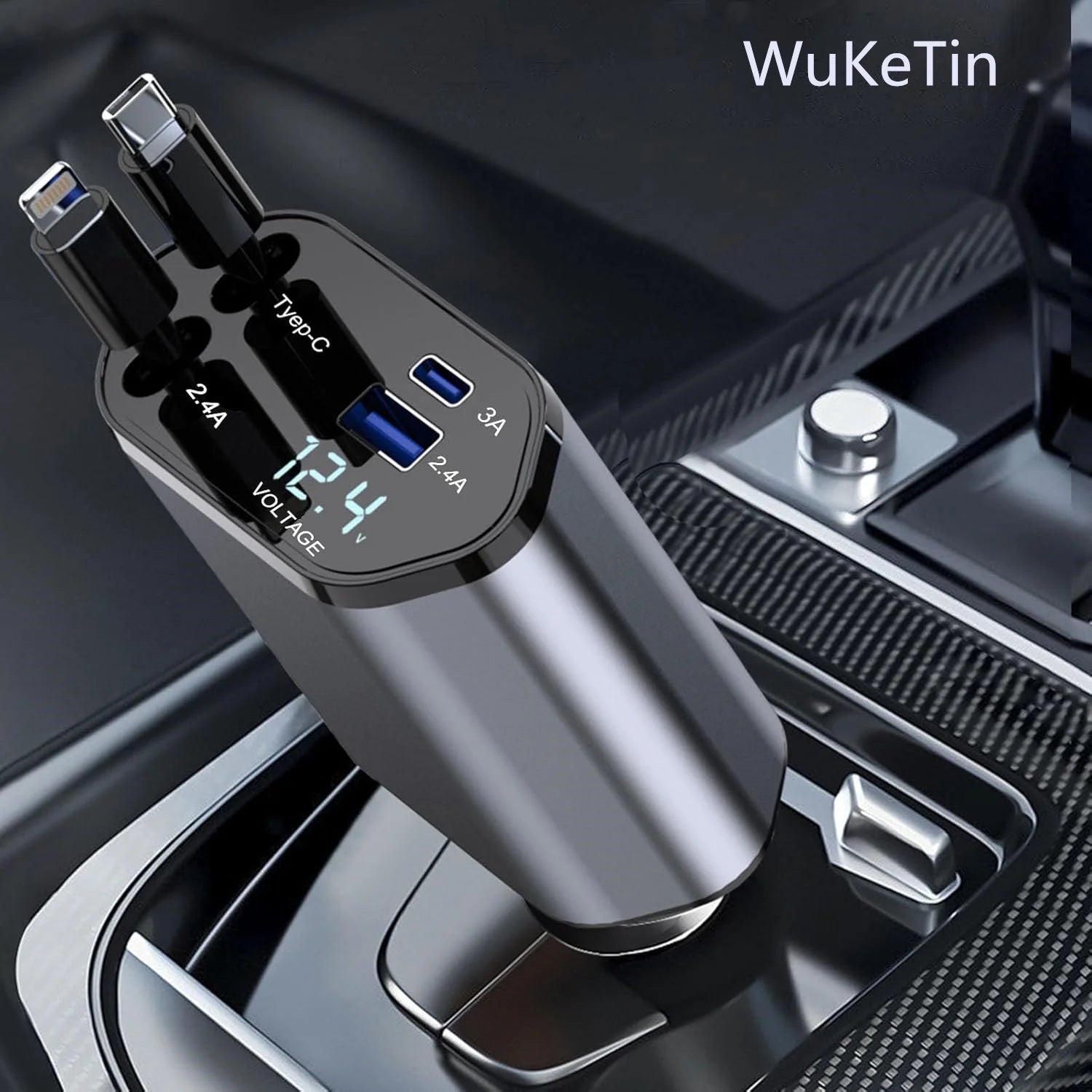 4 in 1 Retractable Car Charger, 100W Fast Car Phone Charger 